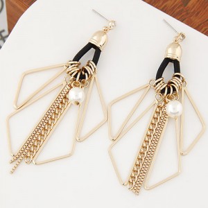Pearl Embellished Dangling Triangles Korean Style Fashion Earrings
