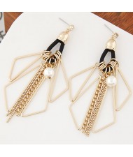 Pearl Embellished Dangling Triangles Korean Style Fashion Earrings