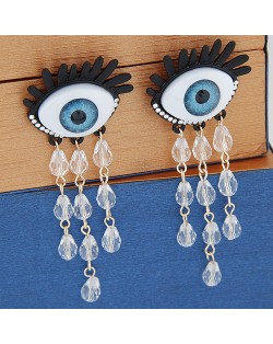 Exaggerating Blue Eyes with Crystal Tassel Design Fashion Ear Studs