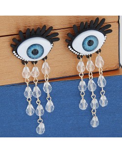 Exaggerating Blue Eyes with Crystal Tassel Design Fashion Ear Studs