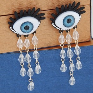 Exaggerating Blue Eyes with Crystal Tassel Design Fashion Ear Studs