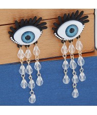 Exaggerating Blue Eyes with Crystal Tassel Design Fashion Ear Studs