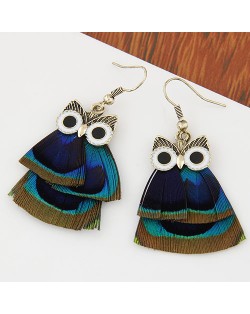 Feather Night Owl Design Fashion Ear Studs