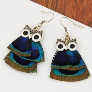 Feather Night Owl Design Fashion Ear Studs