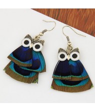 Feather Night Owl Design Fashion Ear Studs