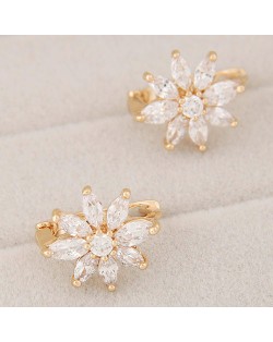 Cubic Zirconia Shining Flower Design Copper Fashion Ear Clips - Transparent