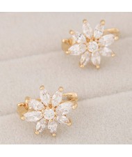 Cubic Zirconia Shining Flower Design Copper Fashion Ear Clips - Transparent