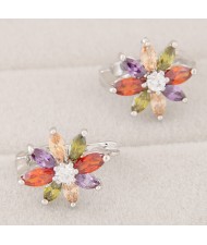 Cubic Zirconia Shining Flower Design Copper Fashion Ear Clips - Colorful