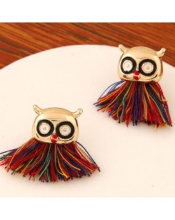 Sweet Threads Tassel Night Owl Design Fashion Ear Studs - Golden and Colorful