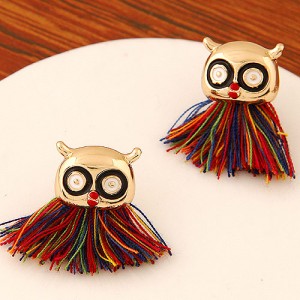 Sweet Threads Tassel Night Owl Design Fashion Ear Studs - Golden and Colorful