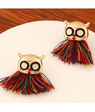 Sweet Threads Tassel Night Owl Design Fashion Ear Studs - Golden and Colorful