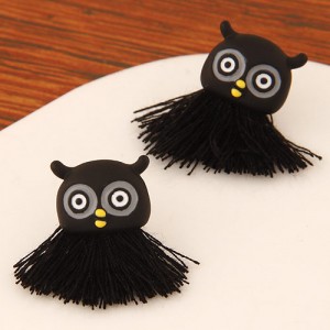 Sweet Threads Tassel Night Owl Design Fashion Ear Studs - Black