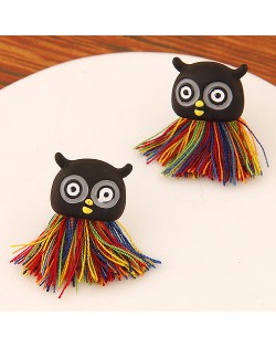 Sweet Threads Tassel Night Owl Design Fashion Ear Studs - Black and Colorful
