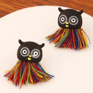 Sweet Threads Tassel Night Owl Design Fashion Ear Studs - Black and Colorful