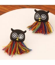 Sweet Threads Tassel Night Owl Design Fashion Ear Studs - Black and Colorful