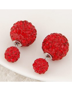 Rhinestone Inlaid Studs Style Twin Balls Fashion Ear Studs - Red