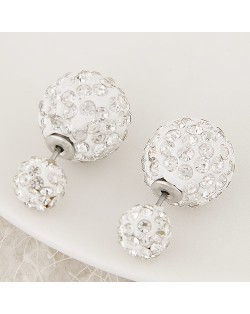 Rhinestone Inlaid Studs Style Twin Balls Fashion Ear Studs - White