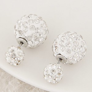Rhinestone Inlaid Studs Style Twin Balls Fashion Ear Studs - White