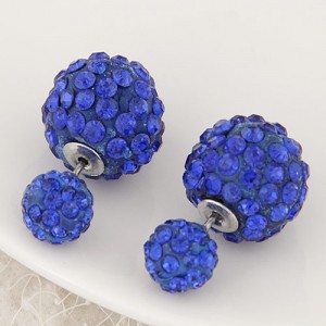 Rhinestone Inlaid Studs Style Twin Balls Fashion Ear Studs - Blue
