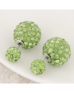 Rhinestone Inlaid Studs Style Twin Balls Fashion Ear Studs - Green