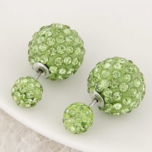 Rhinestone Inlaid Studs Style Twin Balls Fashion Ear Studs - Green