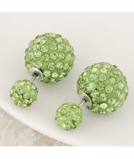 Rhinestone Inlaid Studs Style Twin Balls Fashion Ear Studs - Green