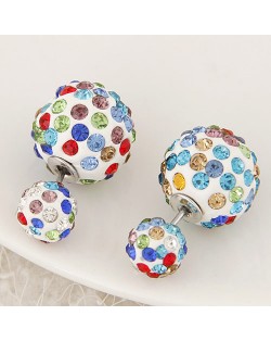 Rhinestone Inlaid Studs Style Twin Balls Fashion Ear Studs - Multicolor