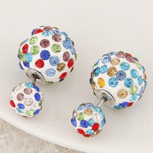 Rhinestone Inlaid Studs Style Twin Balls Fashion Ear Studs - Multicolor