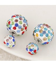 Rhinestone Inlaid Studs Style Twin Balls Fashion Ear Studs - Multicolor
