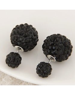 Rhinestone Inlaid Studs Style Twin Balls Fashion Ear Studs - Black
