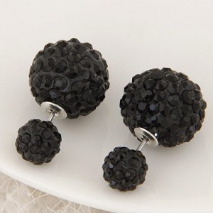 Rhinestone Inlaid Studs Style Twin Balls Fashion Ear Studs - Black