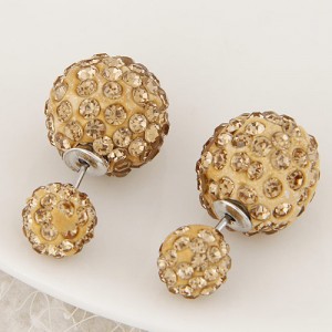 Rhinestone Inlaid Studs Style Twin Balls Fashion Ear Studs - Champagne