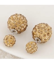 Rhinestone Inlaid Studs Style Twin Balls Fashion Ear Studs - Champagne