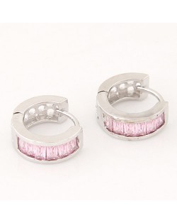 Elegant Cubic Zirconia Inlaid Succinct Fashion Ear Clips - Silver and Pink