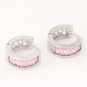 Elegant Cubic Zirconia Inlaid Succinct Fashion Ear Clips - Silver and Pink