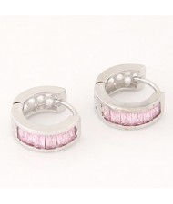 Elegant Cubic Zirconia Inlaid Succinct Fashion Ear Clips - Silver and Pink