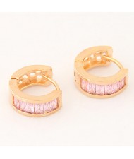 Elegant Cubic Zirconia Inlaid Succinct Fashion Ear Clips - Golden and Pink