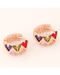 Coloful Triangle Cubic Zirconia Embellished Sweet Golden Ear Clips