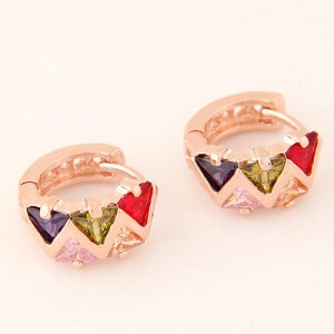 Coloful Triangle Cubic Zirconia Embellished Sweet Golden Ear Clips