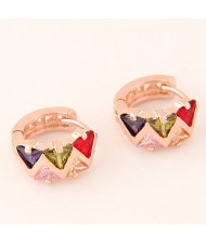 Coloful Triangle Cubic Zirconia Embellished Sweet Golden Ear Clips