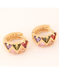 Coloful Triangle Cubic Zirconia Embellished Sweet Copper Ear Clips