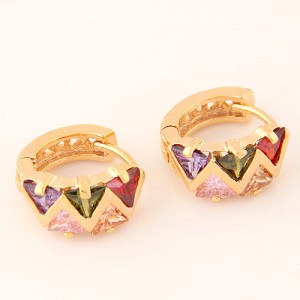 Coloful Triangle Cubic Zirconia Embellished Sweet Copper Ear Clips