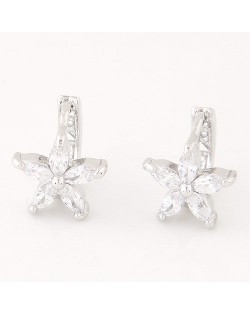 Cubic Zirconia Flower Korean Style Alloy Fashion Ear Clips - Silver