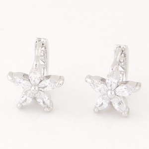 Cubic Zirconia Flower Korean Style Alloy Fashion Ear Clips - Silver