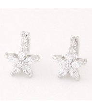 Cubic Zirconia Flower Korean Style Alloy Fashion Ear Clips - Silver