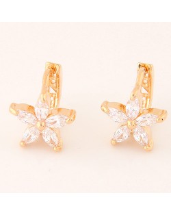 Cubic Zirconia Flower Korean Style Alloy Fashion Ear Clips - Golden