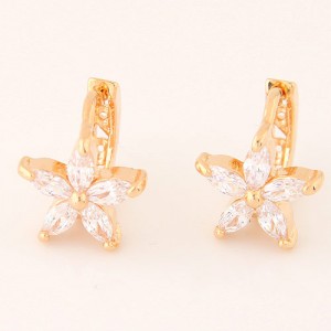 Cubic Zirconia Flower Korean Style Alloy Fashion Ear Clips - Golden