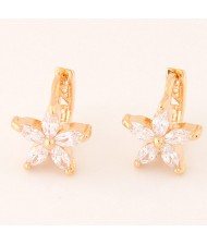 Cubic Zirconia Flower Korean Style Alloy Fashion Ear Clips - Golden