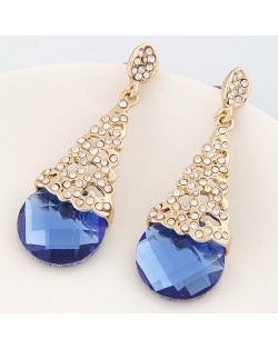 Rhinestone Embellished Glass Waterdrop Fashion Ear Studs - Blue