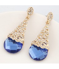 Rhinestone Embellished Glass Waterdrop Fashion Ear Studs - Blue